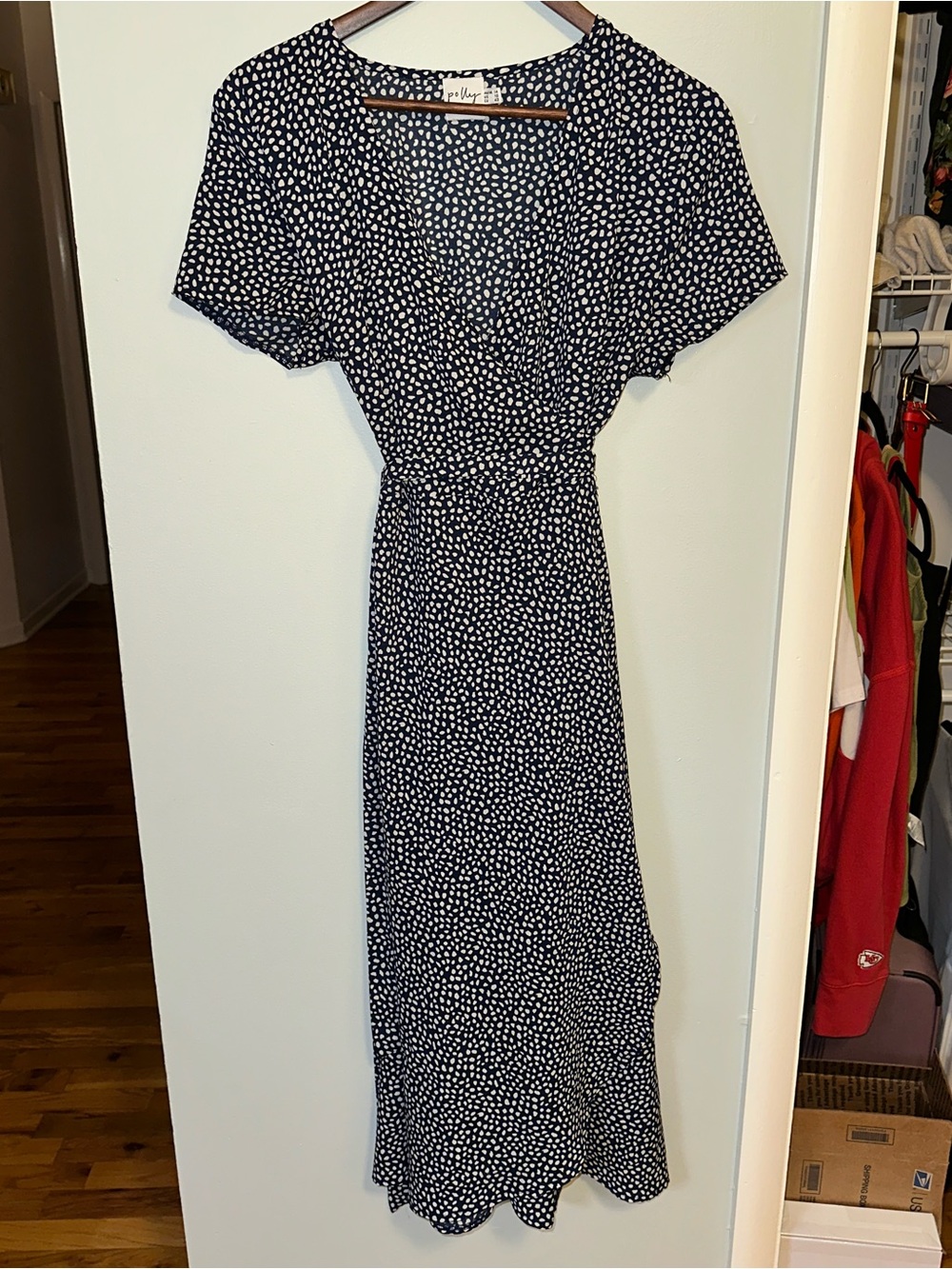 Polly women’s wrap dress size 10 Navy & White Polka Dot Maxi Dress